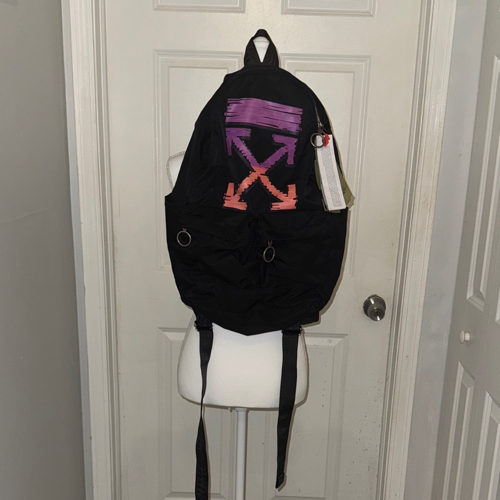 Off-White Black Backpack with Purple and Orange Arrows